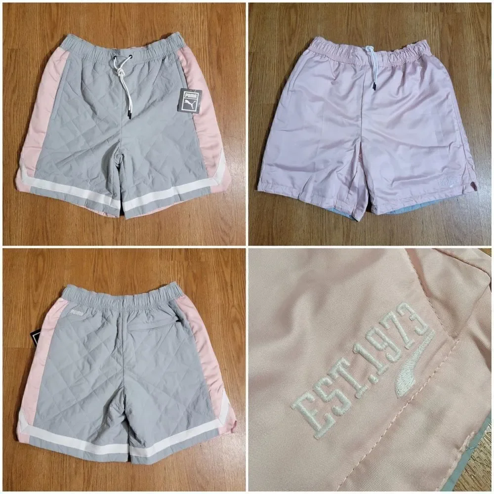 Puma Basketball Woven Padded Shorts Quarry Men's Size S Gray White Pink 532083